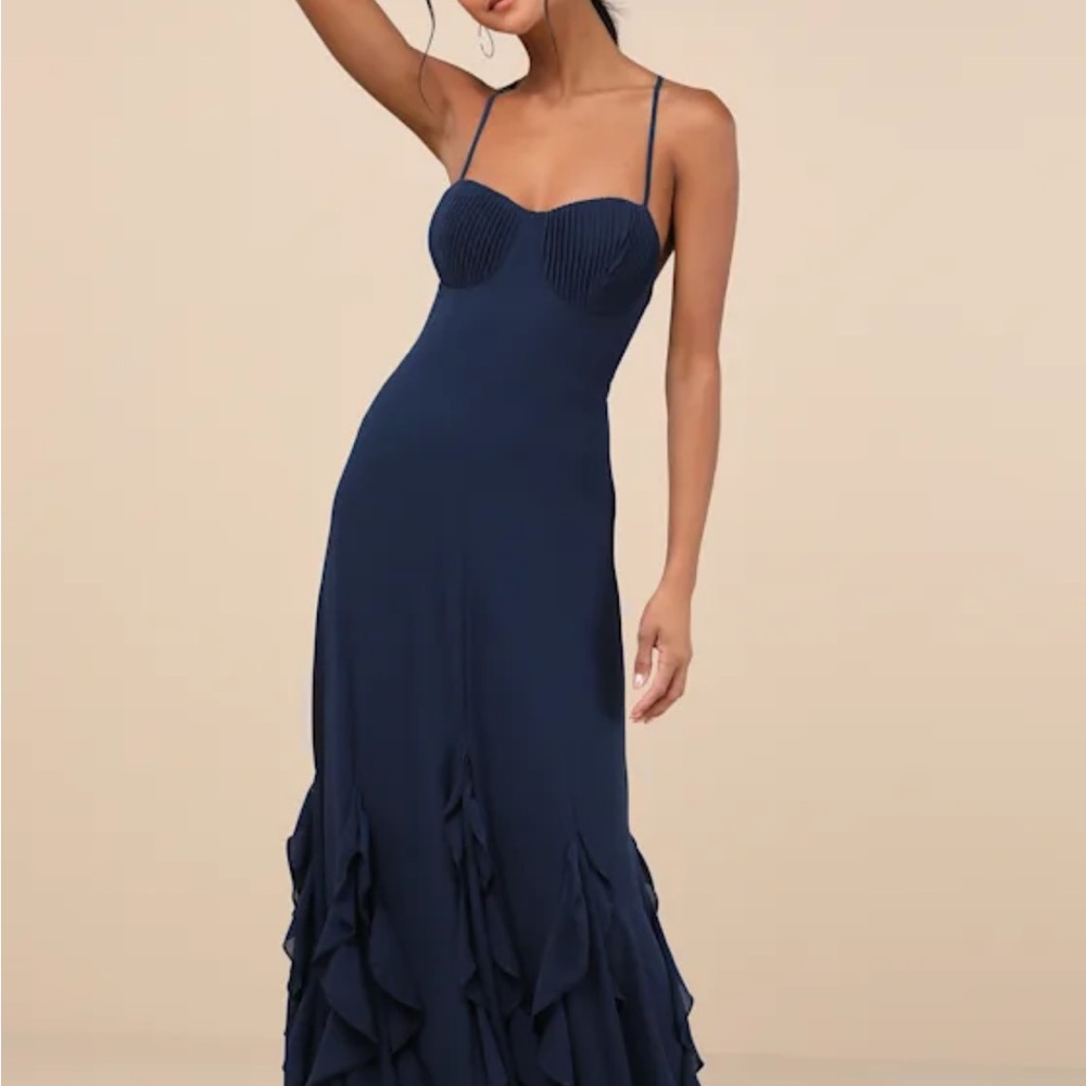 NWT Lulu’s Elegant Navy Blue Dress